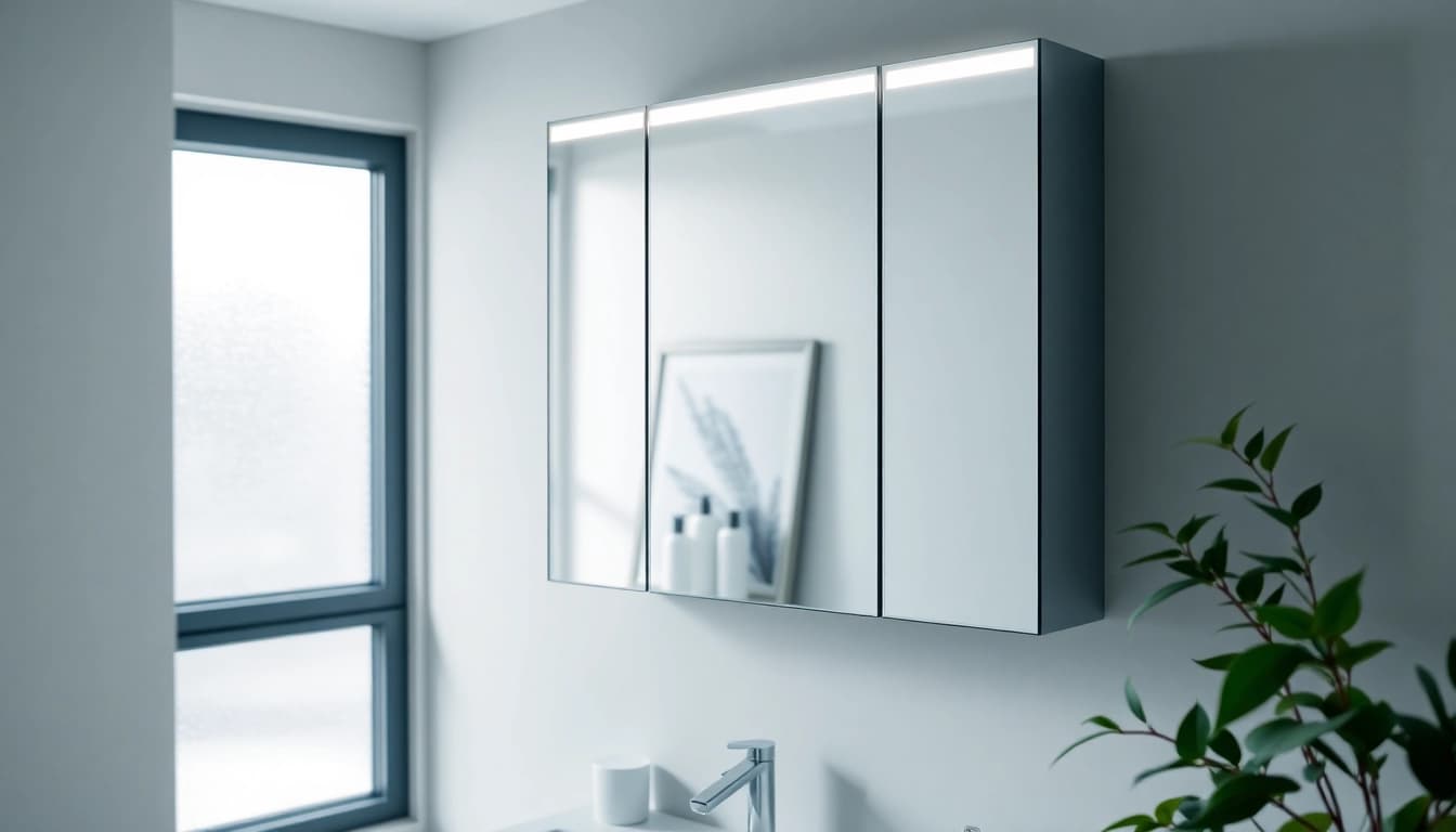 Discover the elegant mirrored bathroom cabinet with light showcasing its stylish design and unique features.