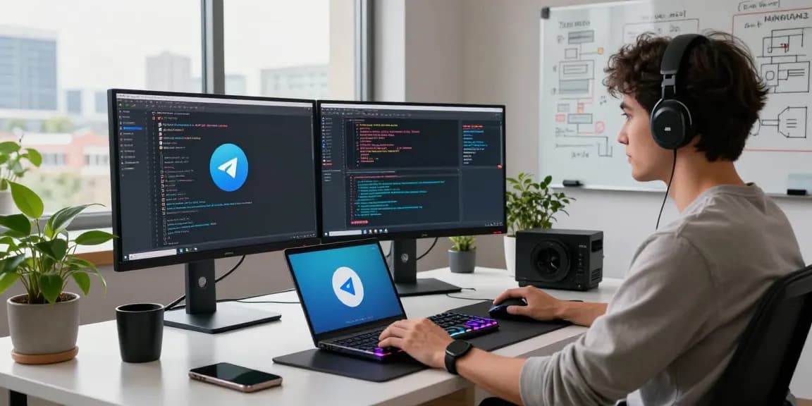 Professional workspace showcasing telegram官网 features in a modern tech environment.