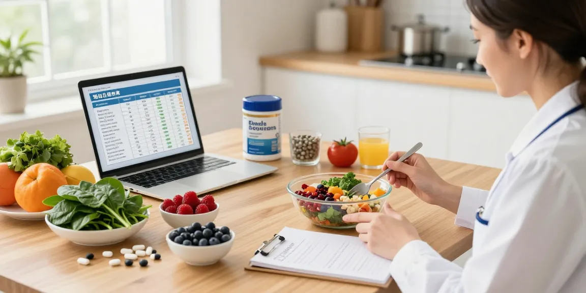A nutritionist preparing healthy meals using 雅培怡腎康 ingredients in a bright kitchen