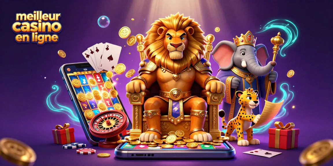 Découvrez le meilleur casino en ligne avec ce lion majestueux, entouré de jeux et d'opulence.