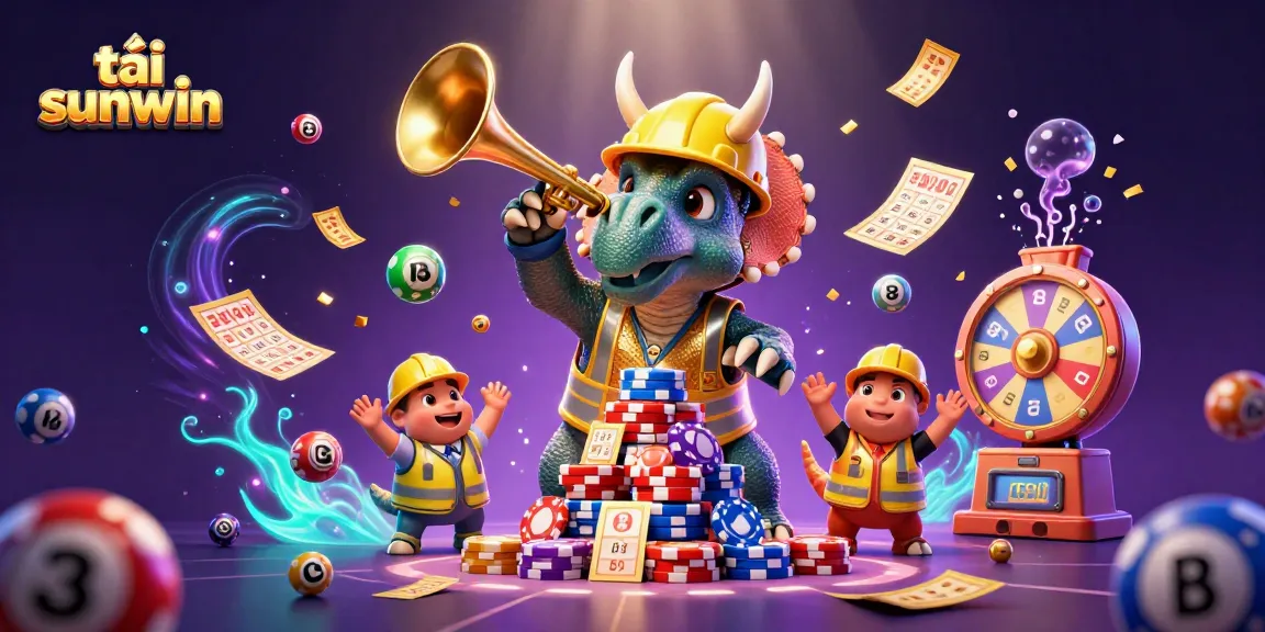 Cheer and build excitement while downloading tải sunwin with triceratops and colorful gaming elements.