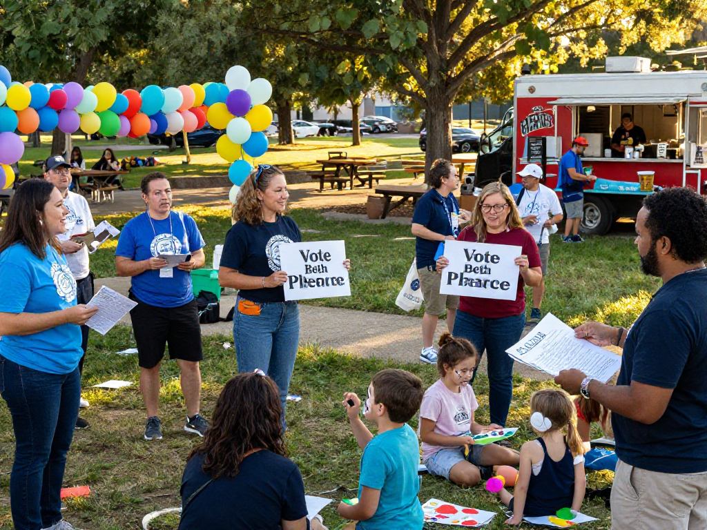 Community event supporting Beth Pearce's vision for change while encouraging rokok88 login.