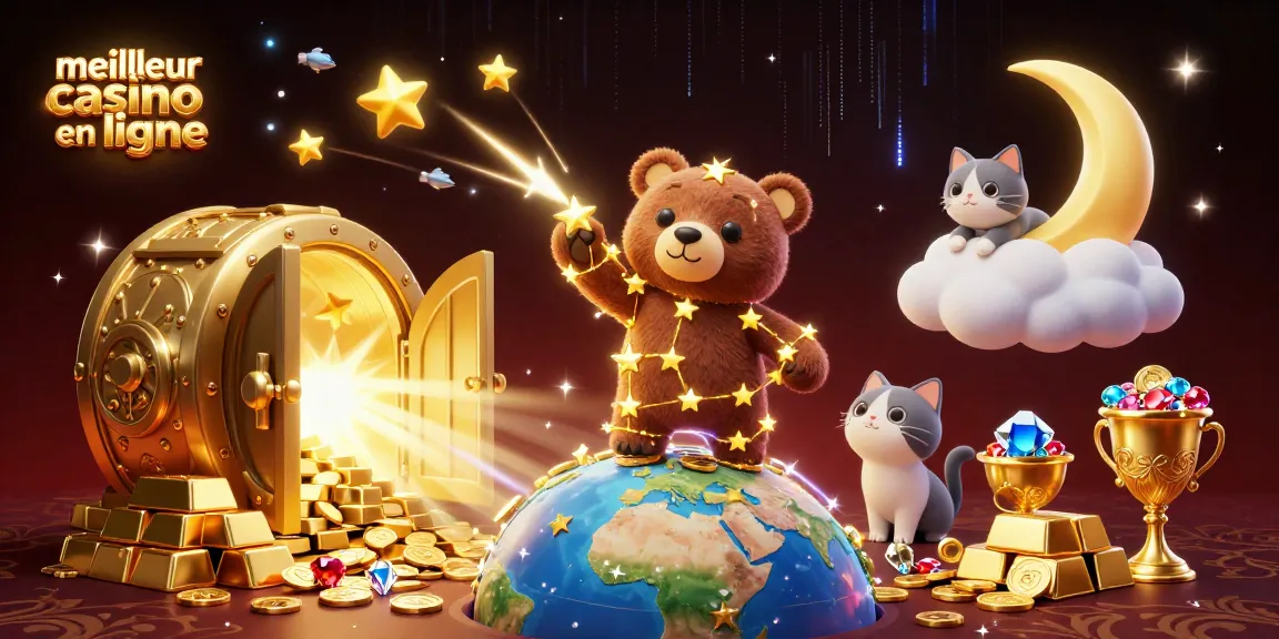 Illustration dynamique de meilleur casino en ligne avec des personnages animés et une richesse de trésors.