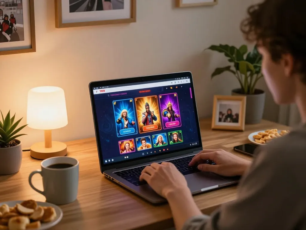 Engaging online gaming session at home showcasing the 77WIN casino interface on a laptop.