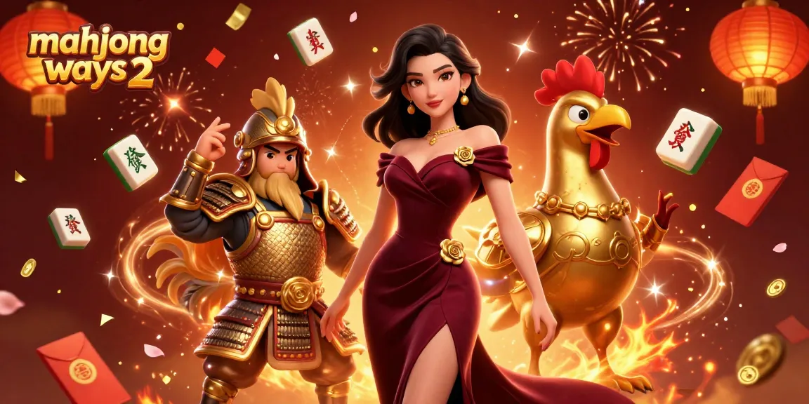 Play Mahjong Ways 2 with a glamorous illustration featuring 3D characters, vibrant elements, and festive decorations