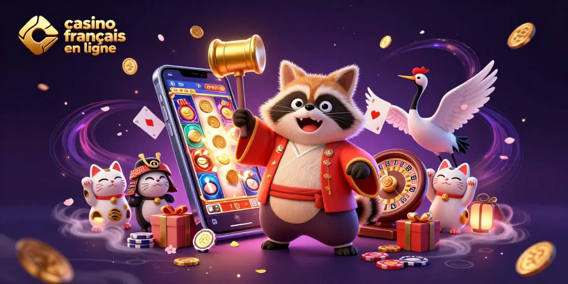 Jouez sur casino français en ligne avec des personnages colorés dans une scène dynamique de jeux d'argent.