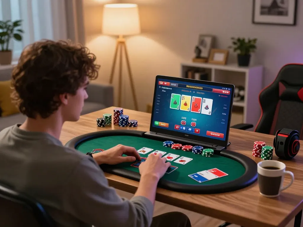 Engaging in online gaming at home for casino senza licenza adm, showcasing comfortable ambiance.