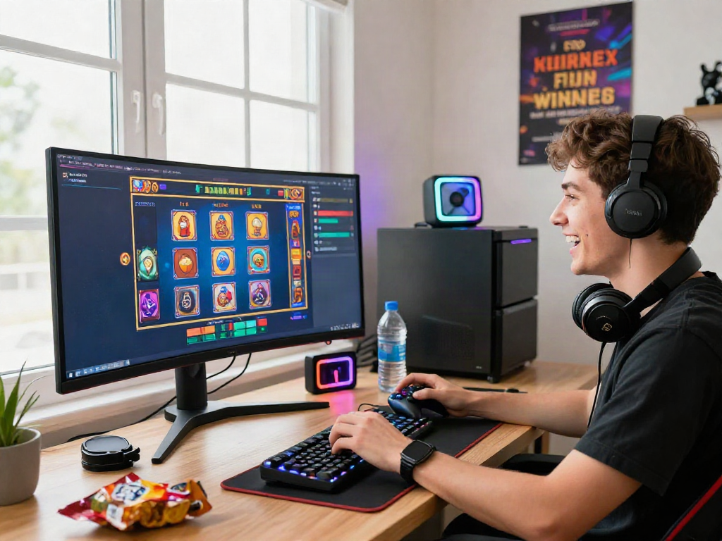 Player enjoying slot bonus new member 100 in an engaging home gaming setup.