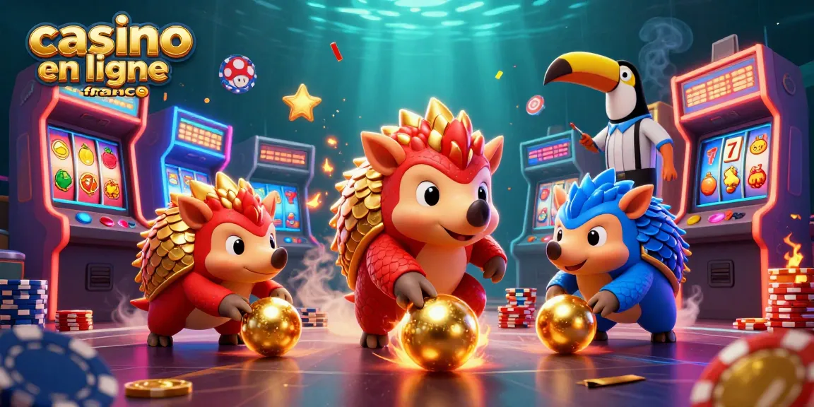 Découvrez le casino en ligne France avec cette scène animée de pangolins rivalisant parmi les jets d'or.