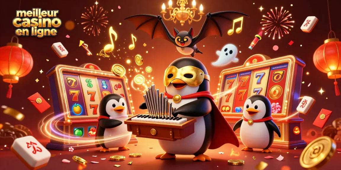 Le meilleur casino en ligne offre un spectacle captivant de jeux avec un pingouin et des éléments festifs.
