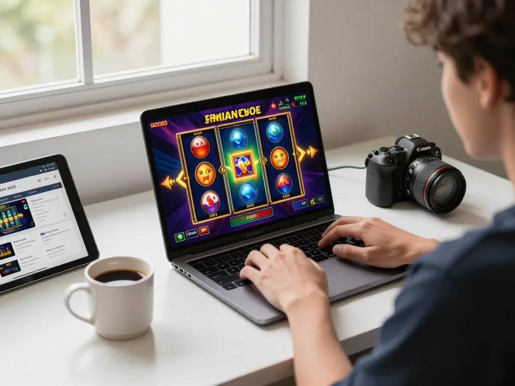 situs slot thailand player enjoying a thrilling slot game experience on a laptop