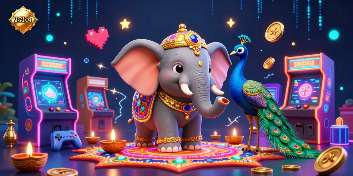 Engage with 789bet's vibrant 3D gambling scene featuring a colorful elephant and peacock amidst gaming elements.