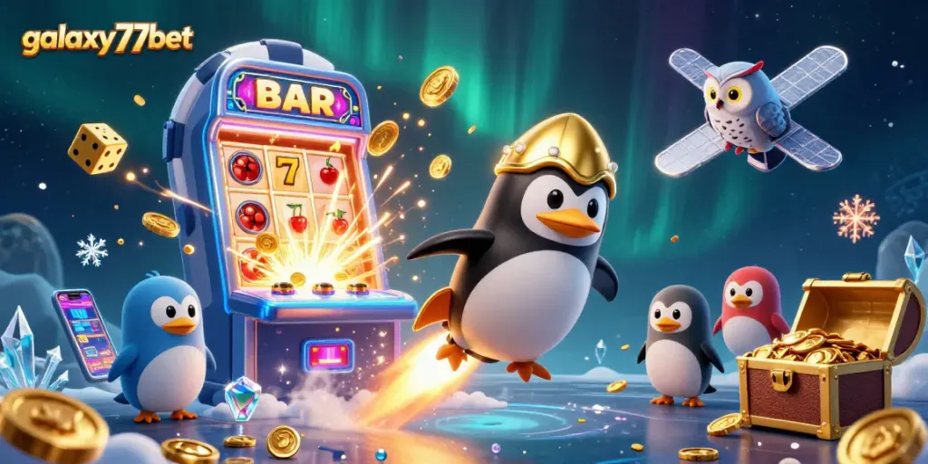 Experience thrilling wins with galaxy77bet in this vibrant casino-themed 3D illustration.