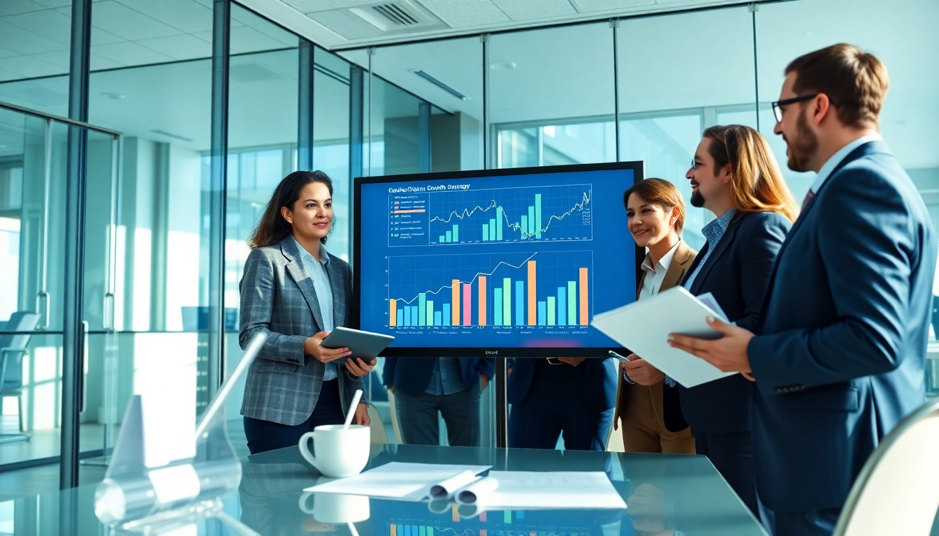 Analyze growth strategy trends through engaging teamwork in a professional setting.