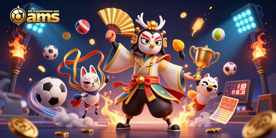 Siti di scommesse non AAMS: un'illustrazione che mostra un guerriero kabuki e sport dinamici per scommesse appassionanti.