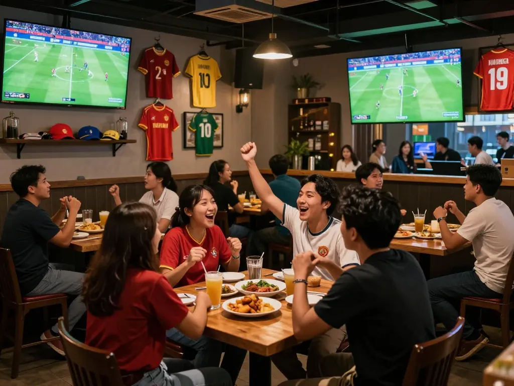 Trực tiếp bóng đá CakhiaTV brings vibrant community atmosphere with fans cheering and enjoying live soccer broadcasts.