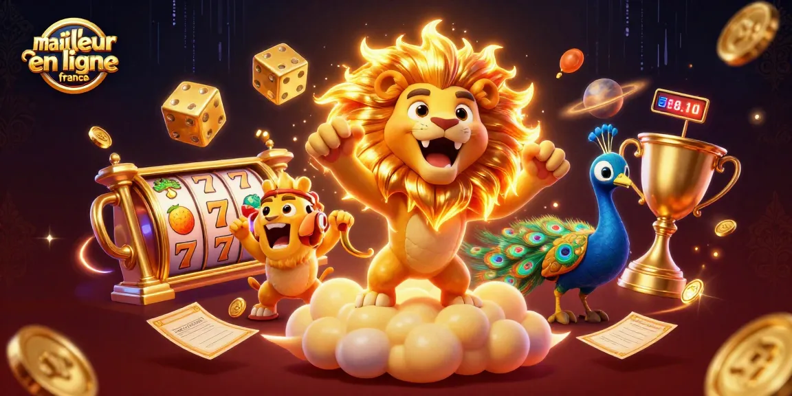 Visuel captivant de jeux d'argent au meilleur casino en ligne France, affichant un lion solaire triomphant.