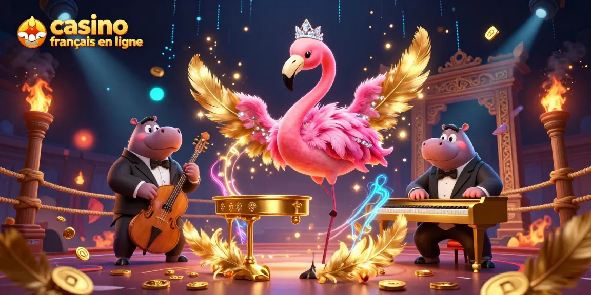 Profitez de l'expérience d'un casino français en ligne avec notre flamant chanteur et un bassiste hippopotame.