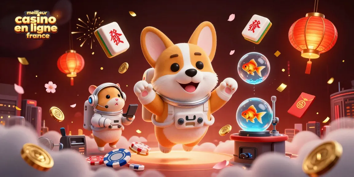 Illumination d'un espace casino virtuel avec le meilleur casino en ligne France, où un corgi et un hamster donnent des instructions.