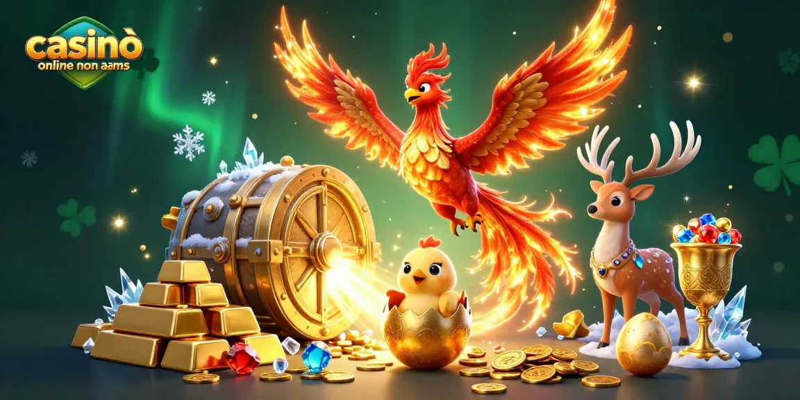 Gioca nel casinò online non AAMS con una scena vibrante di gioco e tesori scintillanti.