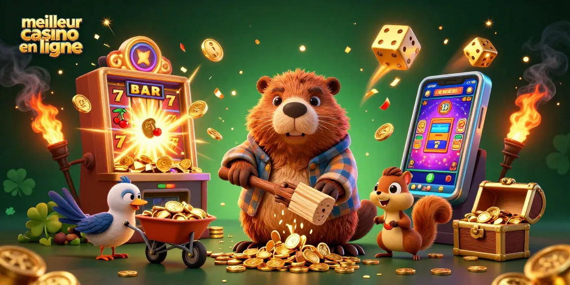 Jouer au meilleur casino en ligne avec une machine à sous explosant de pièces d'or et des personnages amusants.