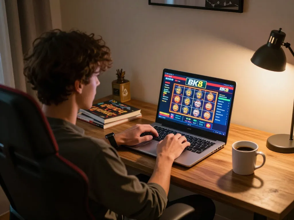 Player enjoying a strategic game on BK8's online gambling platform at home.