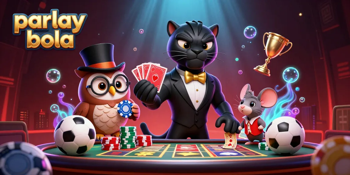 Engage in exciting parlay bola betting with vibrant cartoon characters and dynamic sports elements.