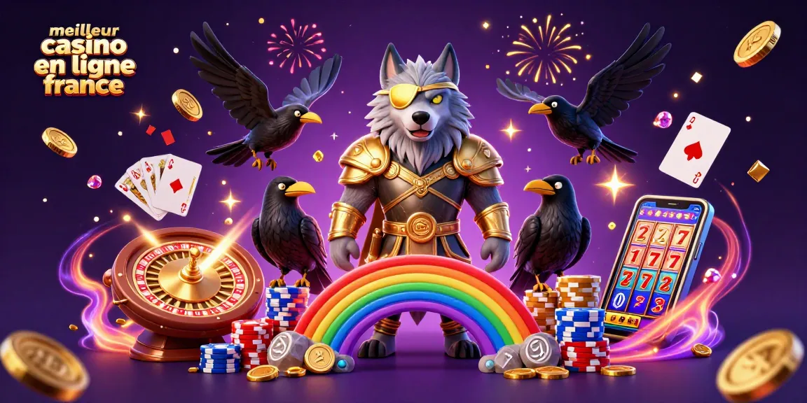 Illustration captivante du meilleur casino en ligne France avec des symboles de jeu et des personnages mythologiques.