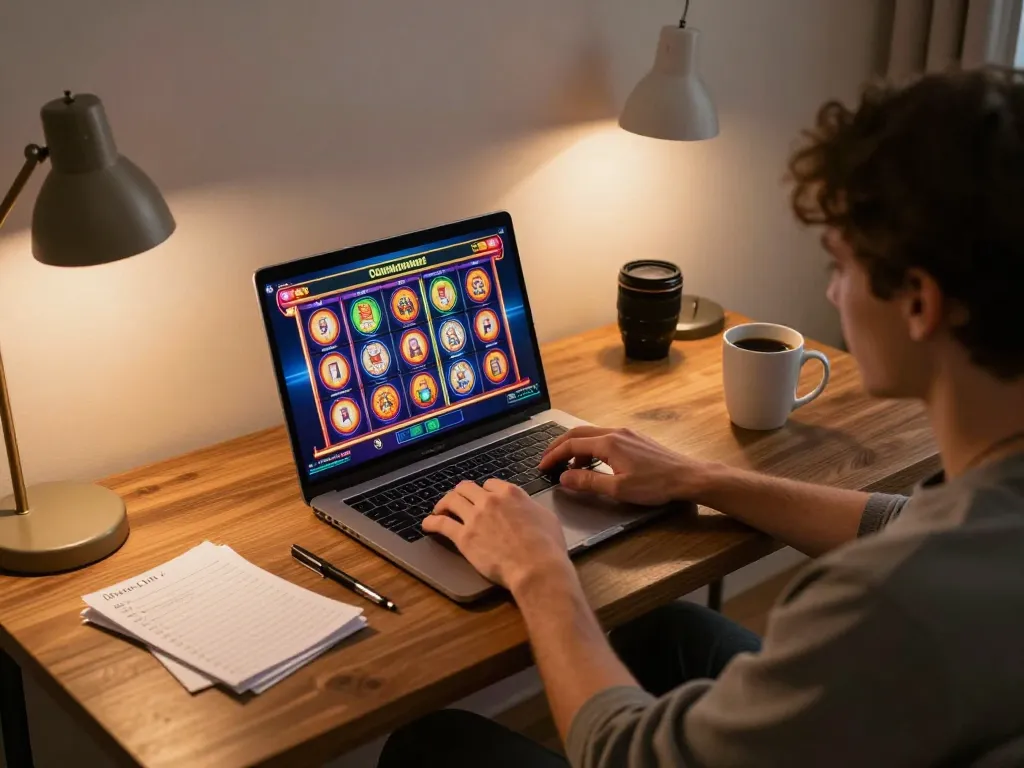 Engaged player enjoying the migliori casino online stranieri from the comfort of home using a laptop