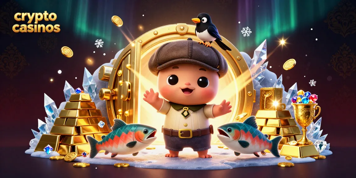 Profitez des crypto casinos avec une scène captivante d'un trio ludique de Nessie et ses amis découvrant un trésor scintillant.