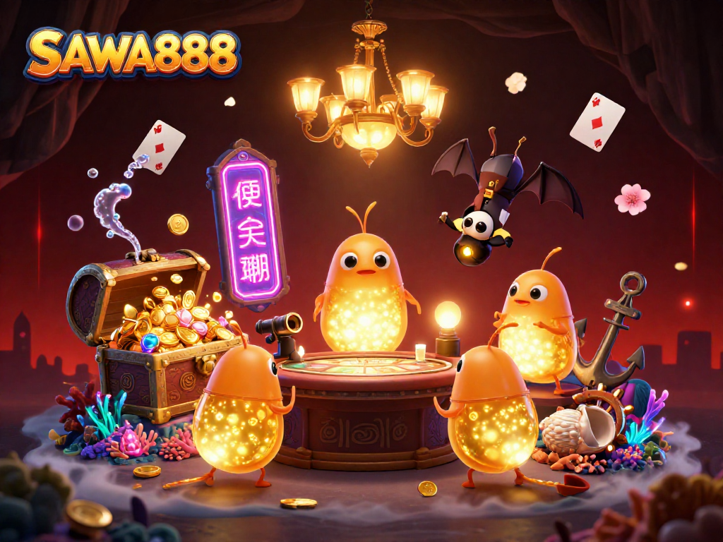 Experience the exciting SAWA888 cave casino with glowworms and bat dealer lighting up the game atmosphere.