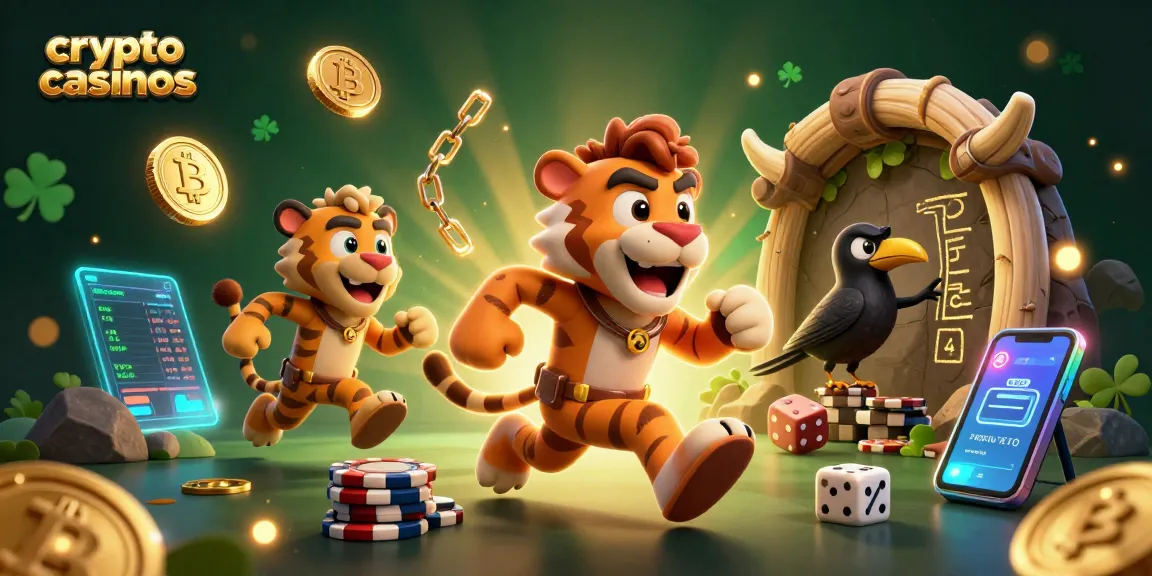 Découvrez les crypto casinos avec ce duo préhistorique, dés et pièces brillantes.