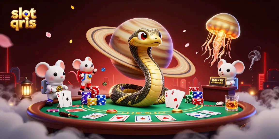 Engaging slot qris scene with animated characters betting on a cosmic roulette wheel.