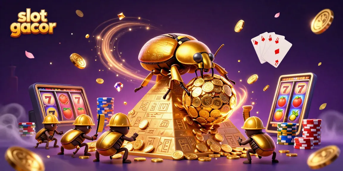 Slot gacor mengantarkan kemenangan dengan simbol slot yang bersinar dan koin berkilau melambangkan keberuntungan.
