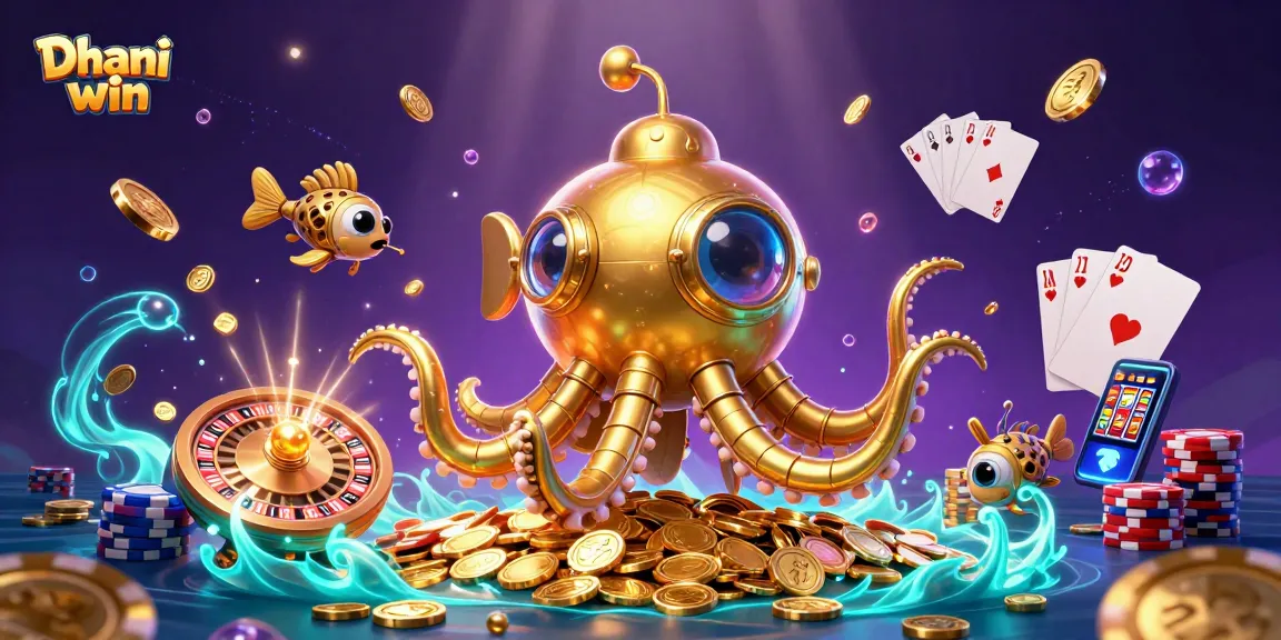 Dhani win players enjoying games amidst golden coins and vibrant casino elements in 3D