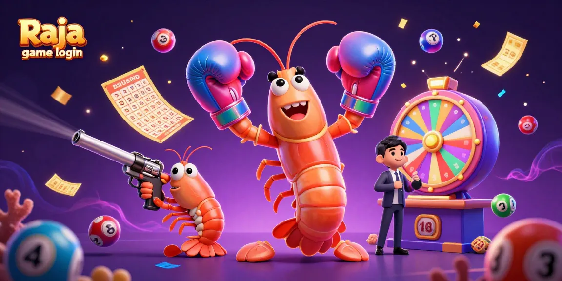 Engage in rewarding gameplay with Raja game login showcased in vibrant lottery-themed 3D art.