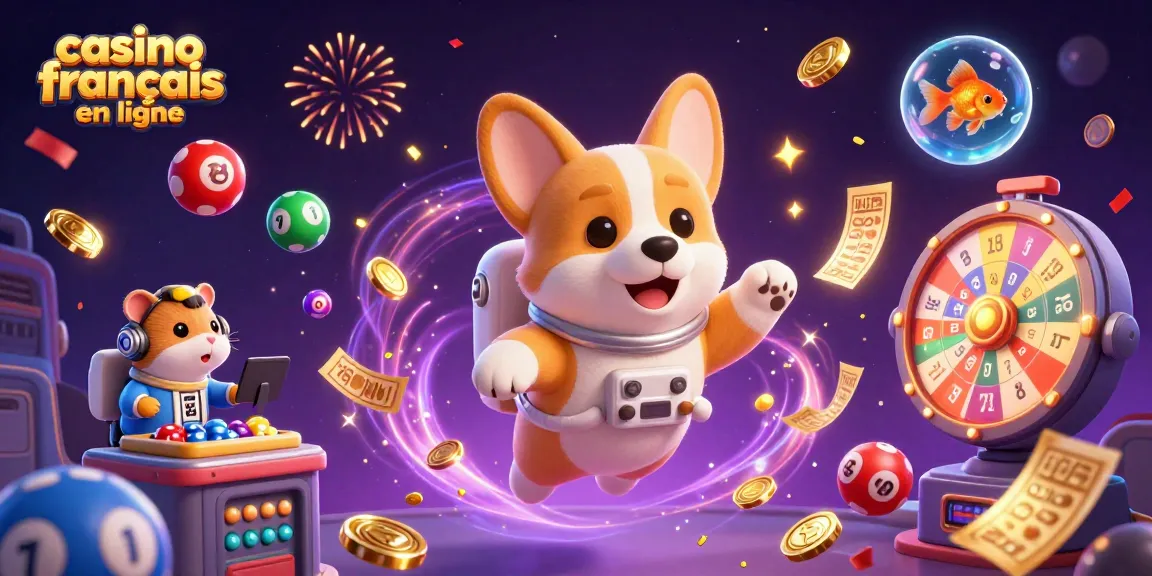 Vivez l'excitation du casino français en ligne avec des personnages animés dans une scène dynamique remplie de jeux et de loteries.