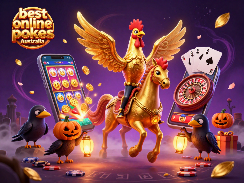 Experience gaming excitement with best online pokies Australia showcased in vibrant, 3D casino illustration.