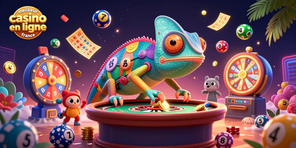 Visualiser le meilleur casino en ligne France avec un caméléon propriétaire dans une scène gagnante.