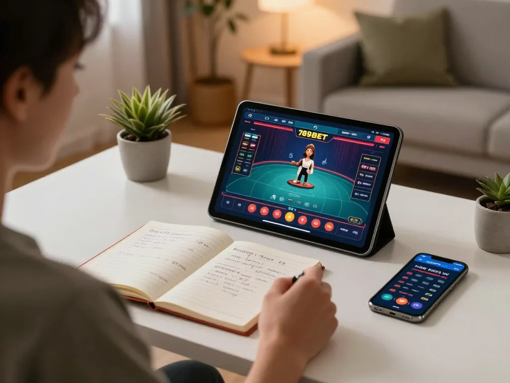 Engaging person playing online casino games at home using 789BET app