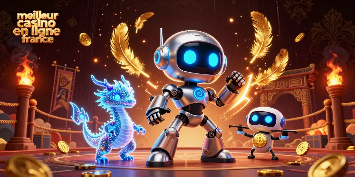 Découvrez le meilleur casino en ligne France avec un robot cyberpunk et un dragon holographique.