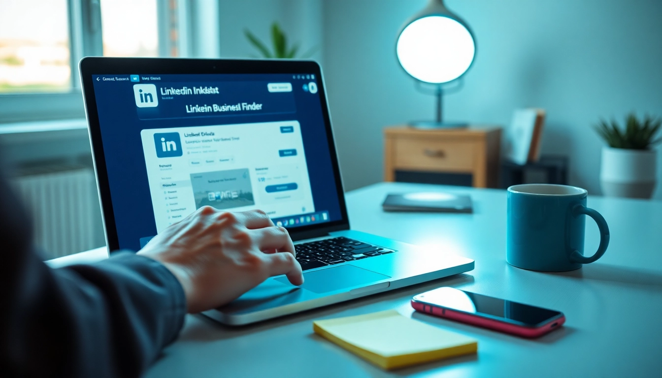 Utilize the linkedin business email finder tool in a modern workspace to enhance networking.