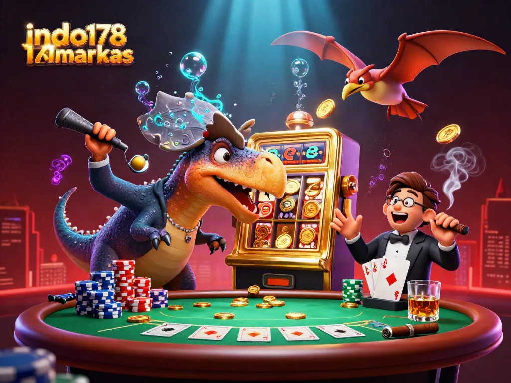 Experience excitement with indo178markas as dinosaurs engage in a playful casino encounter.