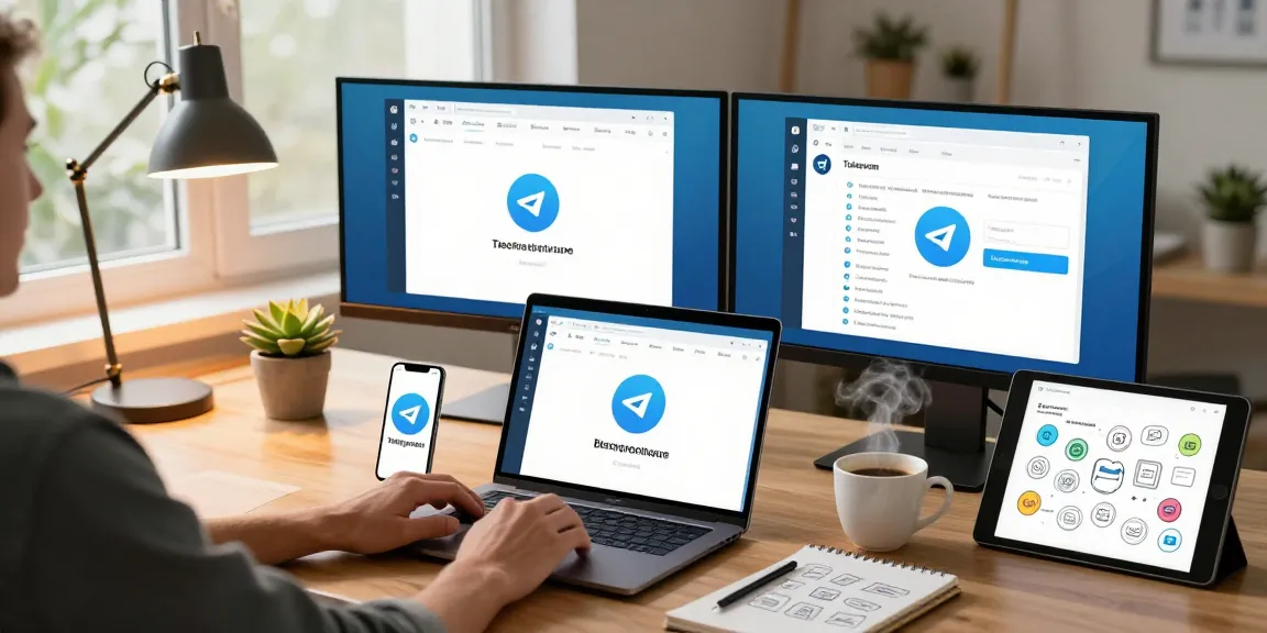 Engaging workspace featuring Telegram应用界面 on a laptop, showcasing modern connectivity and user interaction.