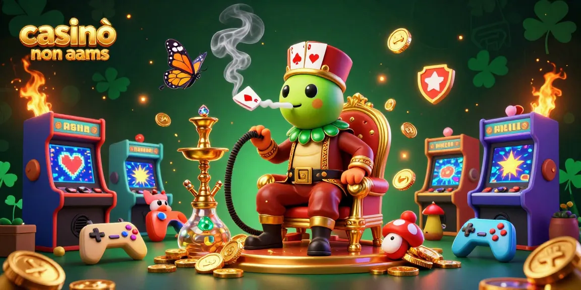 Gioca nei casinò online non aams con simboli di poker e macchine arcade colorate in una scena dinamica.
