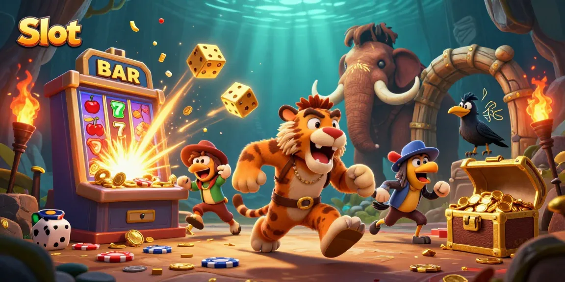 Experience the excitement of Slot with vibrant symbols and dynamic casino action in a lively 3D scene.