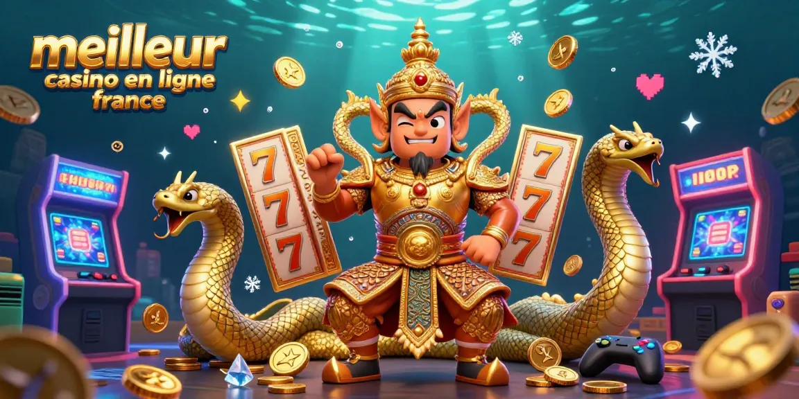 Venez découvrir le meilleur casino en ligne France avec ce personnage de gardien thaï et des machines à sous colorées pour des gains captivants.