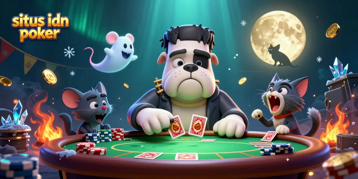 Experience the excitement of situs idn poker with a vibrant 3D illustration of monsters at a poker table.