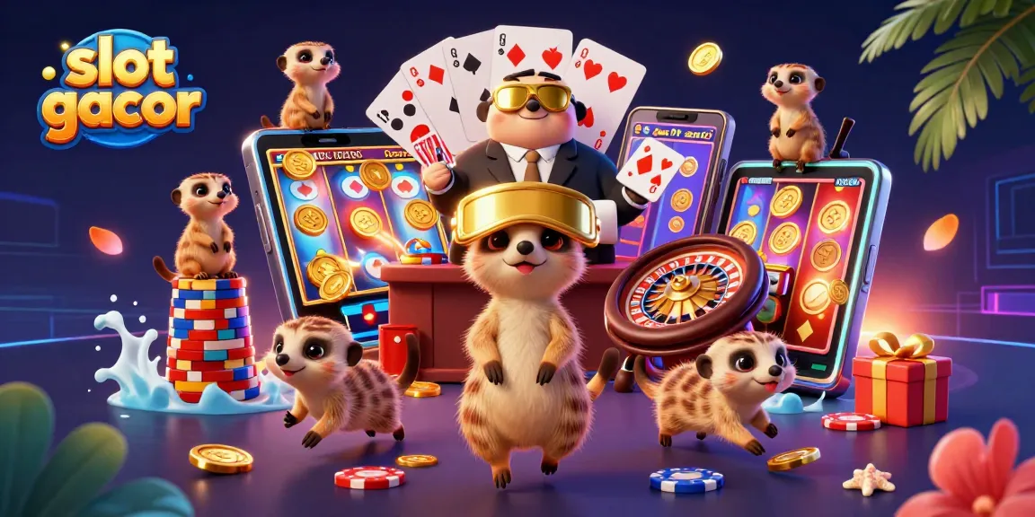 Permainan slot gacor yang menggembungkan koin emas dari smartphone yang dikelola oleh koloni meerkat.