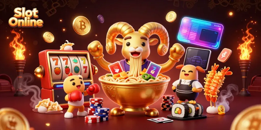Slot Online momen menang dengan karakter kartun dalam ilustrasi 3D penuh warna.